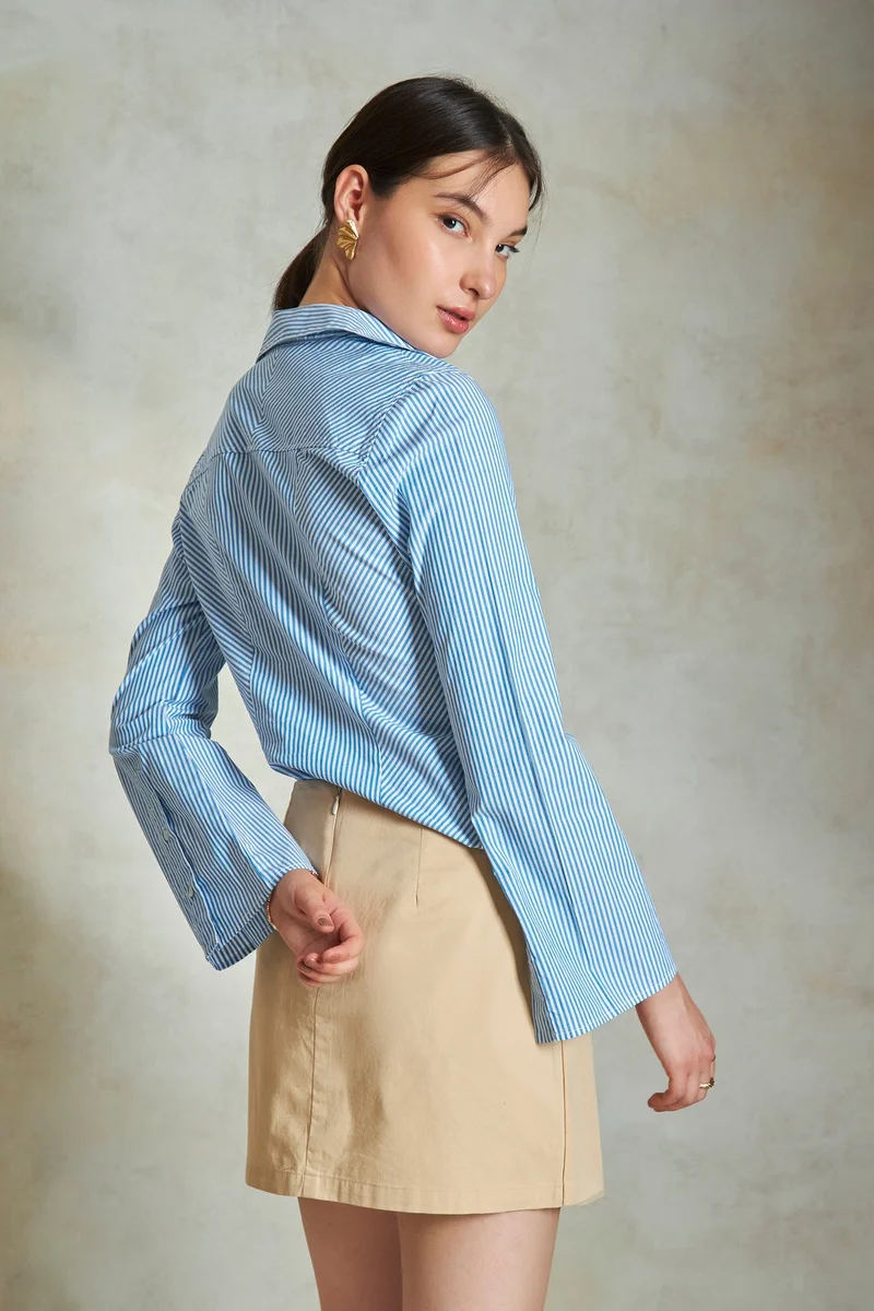 Virgio Cotton Panelled Daywear Striped Shirts for Women