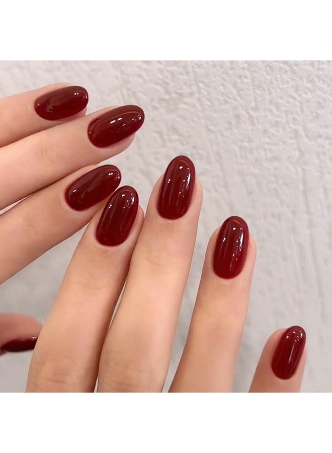 modelones Short Press On Nails, 32Pcs 16 Sizes Oval Fake Nails with Nail Glue, Adhesive Tabs, Nail File, Prep Pad, Manicure Stick, Cherry Red - Image 1