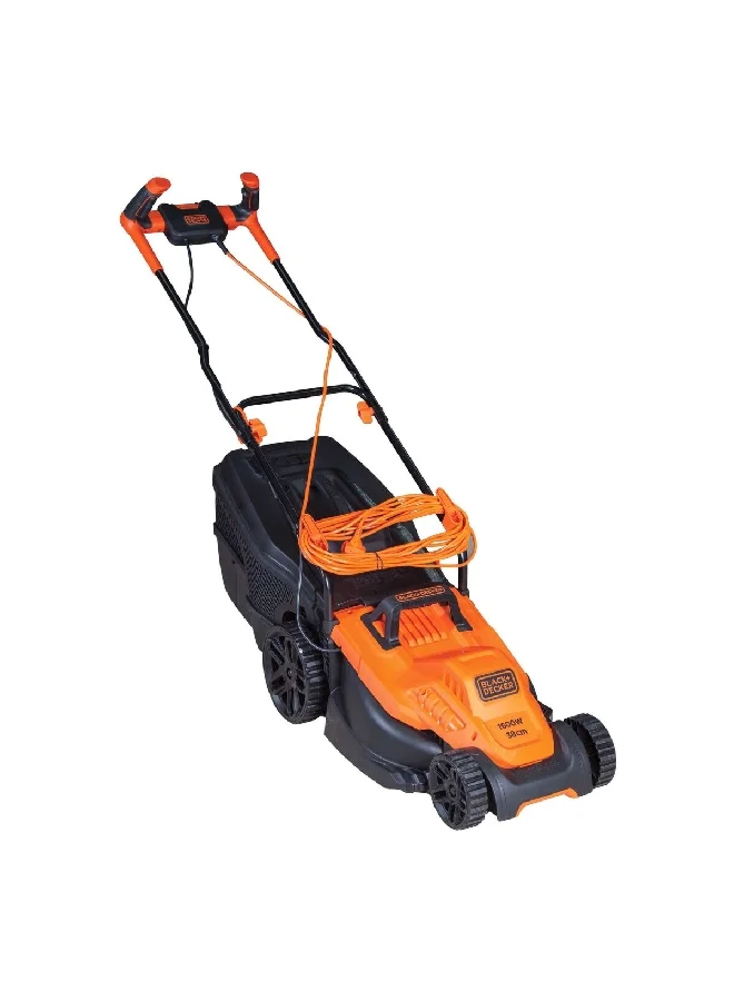 BLACK+DECKER 1600W Lawn Mower with Bike Handle Orange and Black 38 cm BEMW471BH-GB
