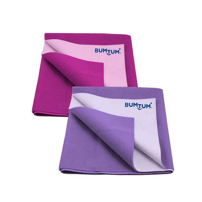 Bumtum Baby Dry Sheet Waterproof Soft Fleece Baby Bed Protector | Anti - Bacterial & Odour Free | Extra Absorbant, Reuseable & Washable (Grape + Lilac Combo, Large Size, 100 * 140cm, Pack of 2) - Image 1