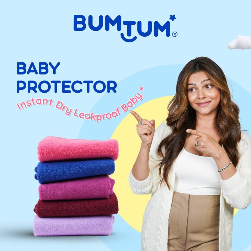 Bumtum Baby Dry Sheet Waterproof Soft Fleece Baby Bed Protector | Anti - Bacterial & Odour Free | Extra Absorbant, Reuseable & Washable (Grape + Lilac Combo, Large Size, 100 * 140cm, Pack of 2) - Image 2