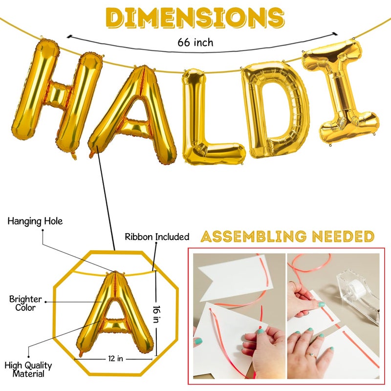 Zyozique Zyozique ® Haldi Ceremony Decoration, Haldi Ceremony Decoration Kit - Haldi Foil Balloons, Photo Booth Props with Gold Foil Curtains & Rice Light (Pack Of 25)  - Image 3