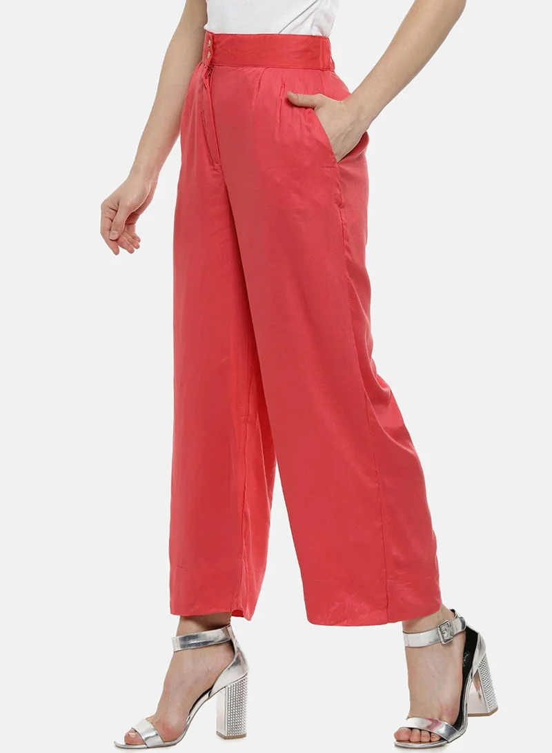 كامبوس سوترا بنطلون نسائي واسع مطوي باللون الأحمر الوردي