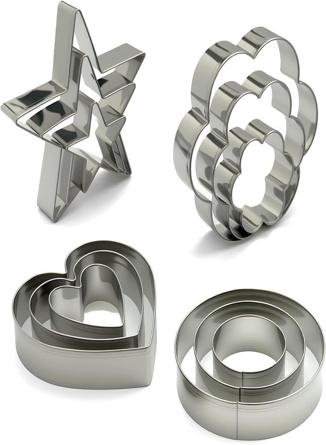 CLICKSY Stainless Steel Cookie Cutter Shapes for Kids Flower, Round, Heart, Star Biscuit Metal Molds Cutters for Kitchen,Baking,Cutlet, Pastry Tools - 12 pcs Set - Image 1