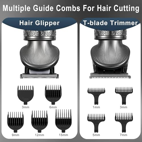 Hatteker 6 in 1 Beard Trimmer Kit for Men - Professional Hair Clipper, T-Blade, Nose Hair Trimmer, Beard Shaver, Hair Cutting and Body Grooming Kit - Cordless - Image 4