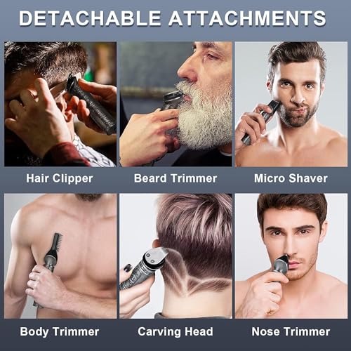 Hatteker 6 in 1 Beard Trimmer Kit for Men - Professional Hair Clipper, T-Blade, Nose Hair Trimmer, Beard Shaver, Hair Cutting and Body Grooming Kit - Cordless - Image 3