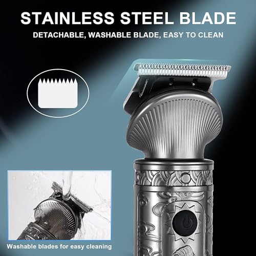 Hatteker 6 in 1 Beard Trimmer Kit for Men - Professional Hair Clipper, T-Blade, Nose Hair Trimmer, Beard Shaver, Hair Cutting and Body Grooming Kit - Cordless - Image 5