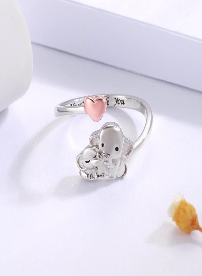 Sariel Mom Daughter Elephant Ring 925 Sterling Silver Adjustable Love Heart Finger Rings Pendant for Women Wife Mom Nana Daughter Jewelry Gift (Rose gold heart 2, 8) - Image 3
