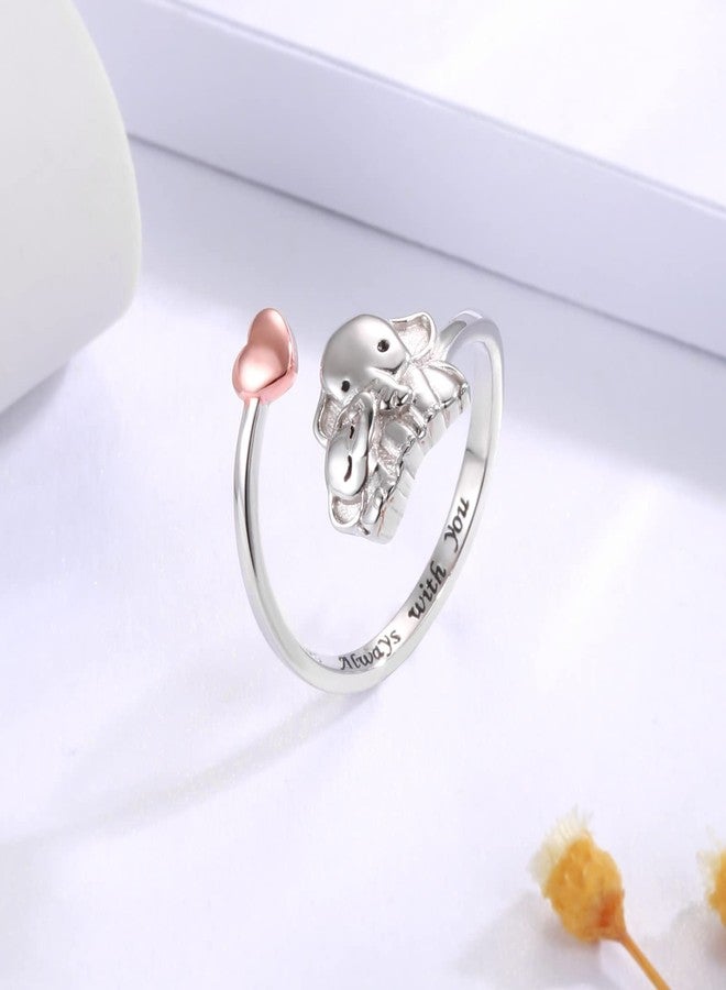 Sariel Mom Daughter Elephant Ring 925 Sterling Silver Adjustable Love Heart Finger Rings Pendant for Women Wife Mom Nana Daughter Jewelry Gift (Rose gold heart 2, 8) - Image 2