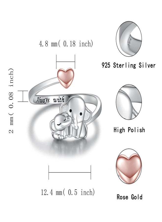 Sariel Mom Daughter Elephant Ring 925 Sterling Silver Adjustable Love Heart Finger Rings Pendant for Women Wife Mom Nana Daughter Jewelry Gift (Rose gold heart 2, 8) - Image 4
