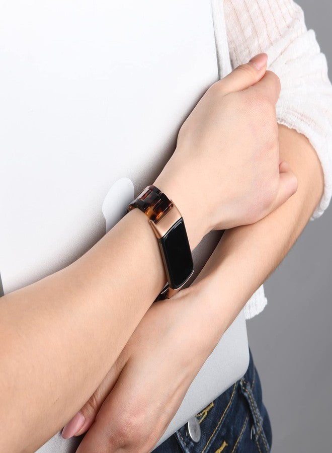 أساور وونجيتو المصنوعة من الراتنج متوافقة مع Fitbit Charge 6 / Charge 5، سوار معصم بديل من الراتنج للرجال والنساء لجهاز تتبع اللياقة البدنية المتطور Charge 5 / Charge 6 (ذهبي وردي + بني محمر) - Image 3