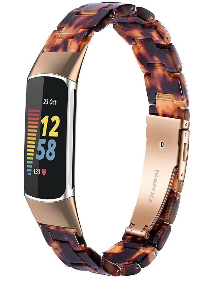 أساور وونجيتو المصنوعة من الراتنج متوافقة مع Fitbit Charge 6 / Charge 5، سوار معصم بديل من الراتنج للرجال والنساء لجهاز تتبع اللياقة البدنية المتطور Charge 5 / Charge 6 (ذهبي وردي + بني محمر) - Image 1