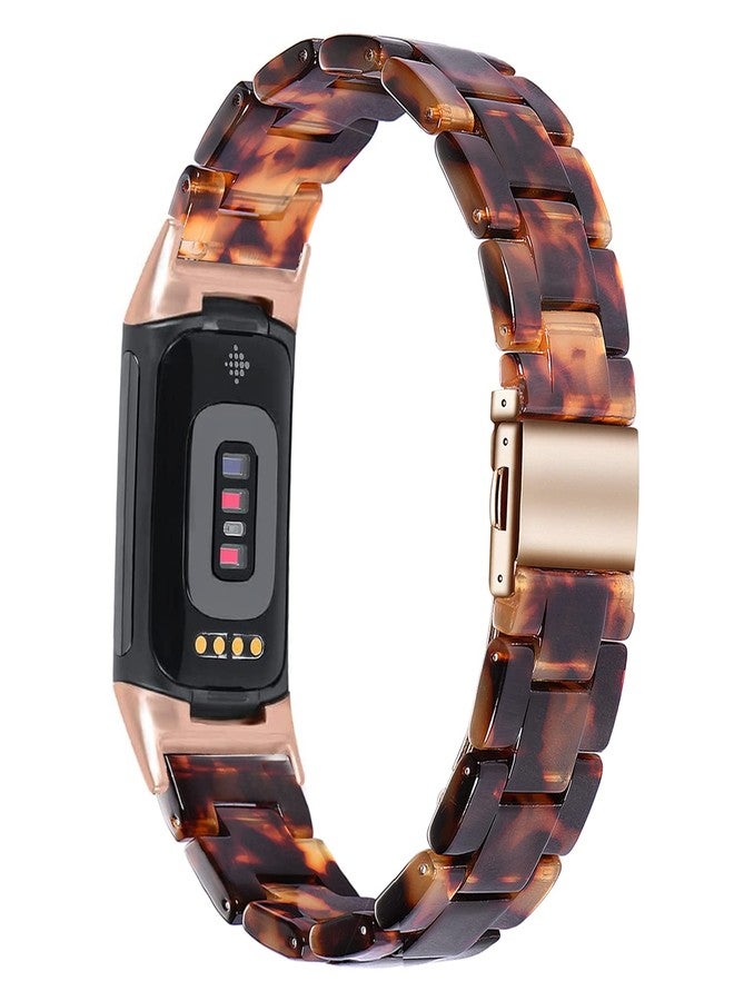 أساور وونجيتو المصنوعة من الراتنج متوافقة مع Fitbit Charge 6 / Charge 5، سوار معصم بديل من الراتنج للرجال والنساء لجهاز تتبع اللياقة البدنية المتطور Charge 5 / Charge 6 (ذهبي وردي + بني محمر) - Image 2