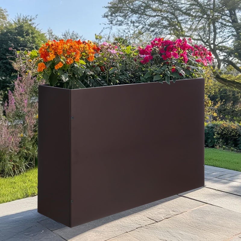 SUNNYPARK Large Metal Planter Box 32â€x 12â€x 24â€, Rectangular Modern Brown Metal Planter Box Heavy Duty with Drainage Holes for Outdoor Garden Patio - Image 4