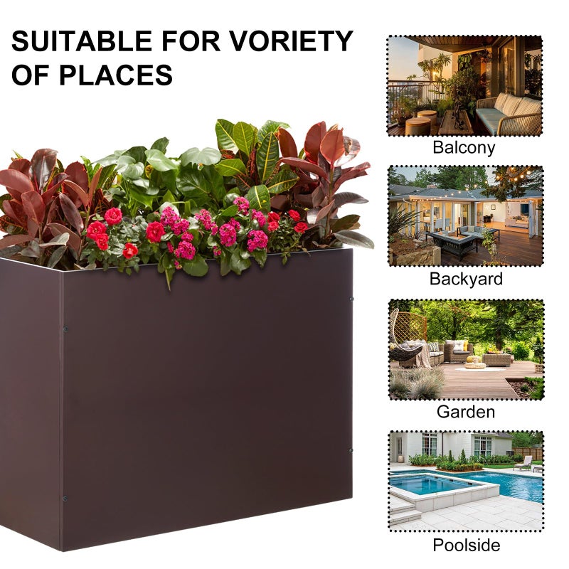 SUNNYPARK Large Metal Planter Box 32â€x 12â€x 24â€, Rectangular Modern Brown Metal Planter Box Heavy Duty with Drainage Holes for Outdoor Garden Patio - Image 3