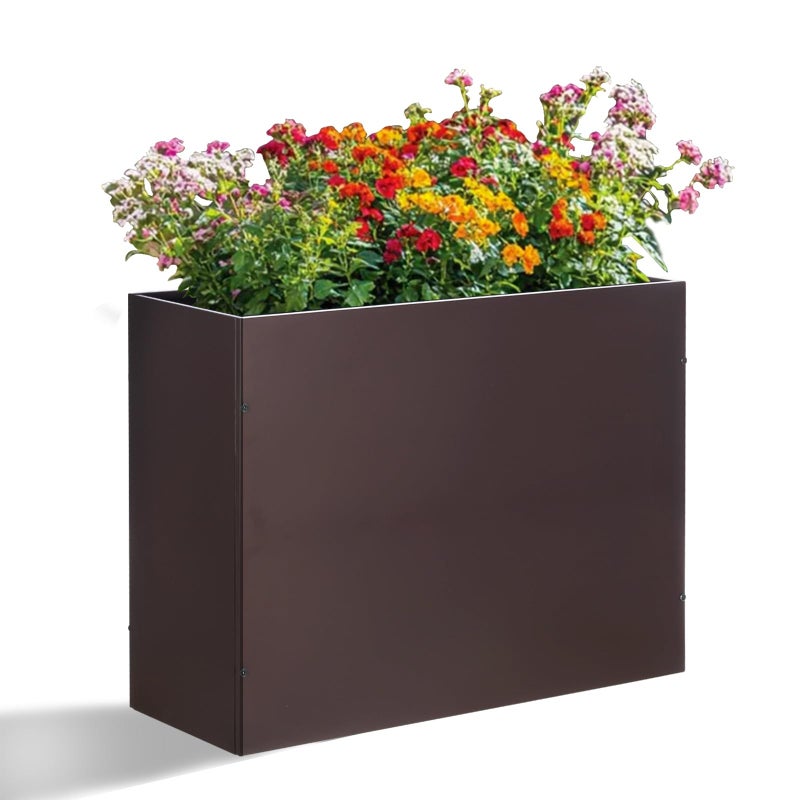 SUNNYPARK Large Metal Planter Box 32â€x 12â€x 24â€, Rectangular Modern Brown Metal Planter Box Heavy Duty with Drainage Holes for Outdoor Garden Patio - Image 1