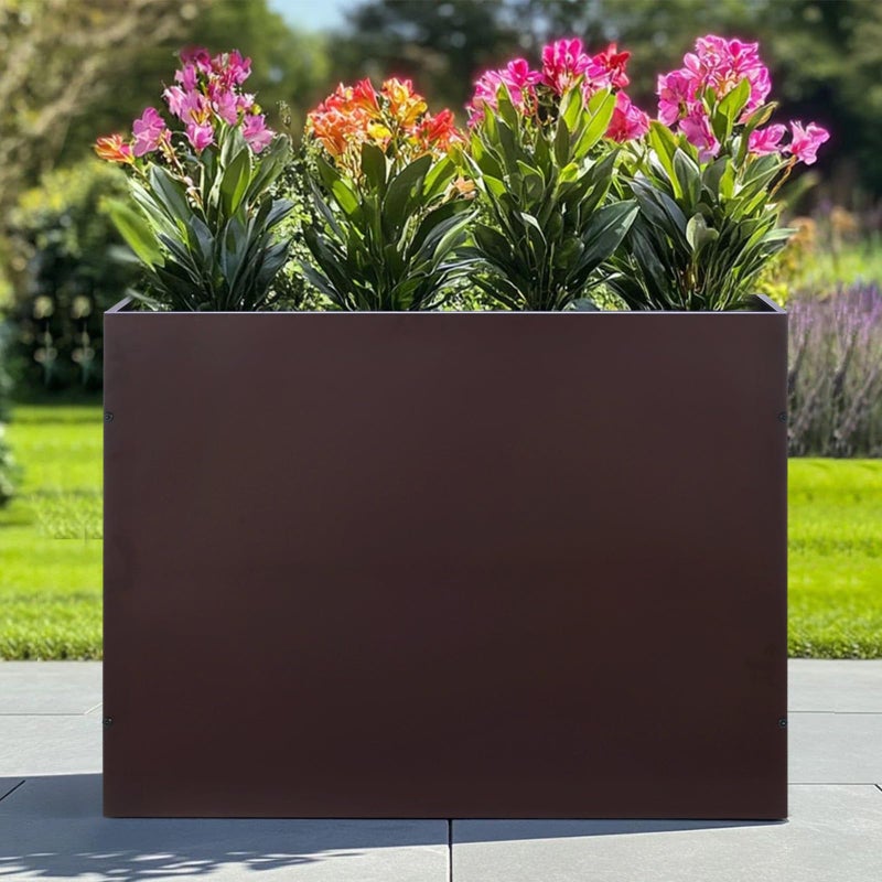 SUNNYPARK Large Metal Planter Box 32â€x 12â€x 24â€, Rectangular Modern Brown Metal Planter Box Heavy Duty with Drainage Holes for Outdoor Garden Patio - Image 5