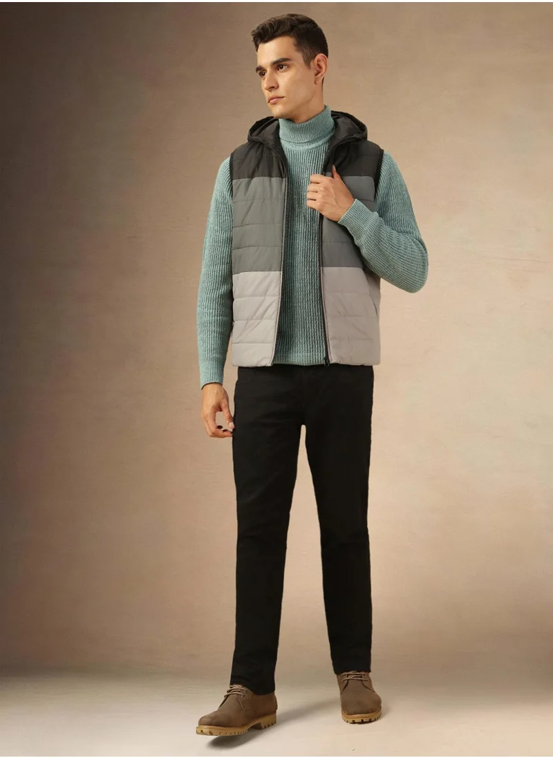 Dennis Lingo Men's Black 100% Polyester Colour Blocked Regular Fit Jacket