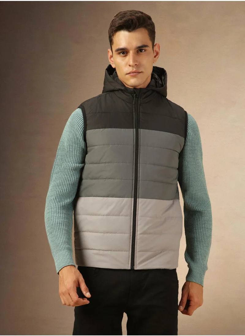 Dennis Lingo Men's Black 100% Polyester Colour Blocked Regular Fit Jacket