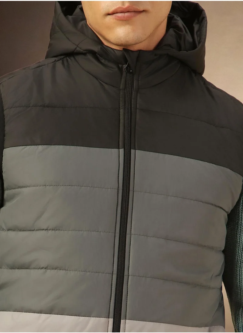 Dennis Lingo Men's Black 100% Polyester Colour Blocked Regular Fit Jacket