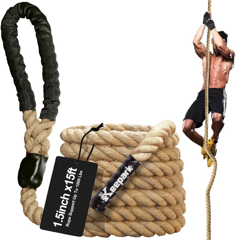Keepark Climbing Rope 1.5 Inch Diameter 10FT 15FT 20FT 25FT 30FT 35FT Gym Climbing Rope for Fitness & Strength Training, Workout Exercises Climbing Rope for Adults Kids Outdoor or Home Indoor - Image 1