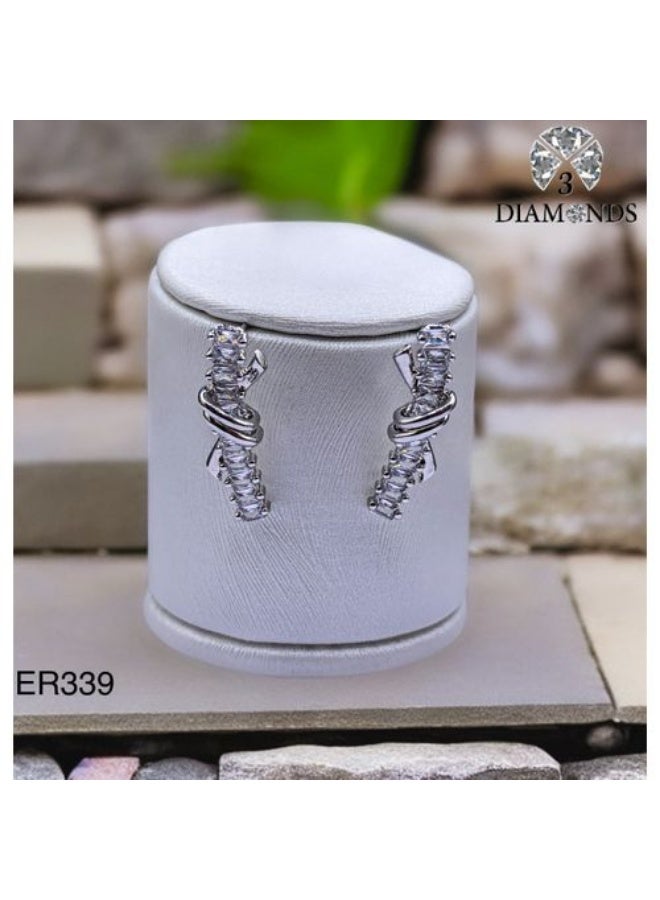 Platinum & Rhodium Plated Drop Earrings with Cubic Zirconia Elegant Design