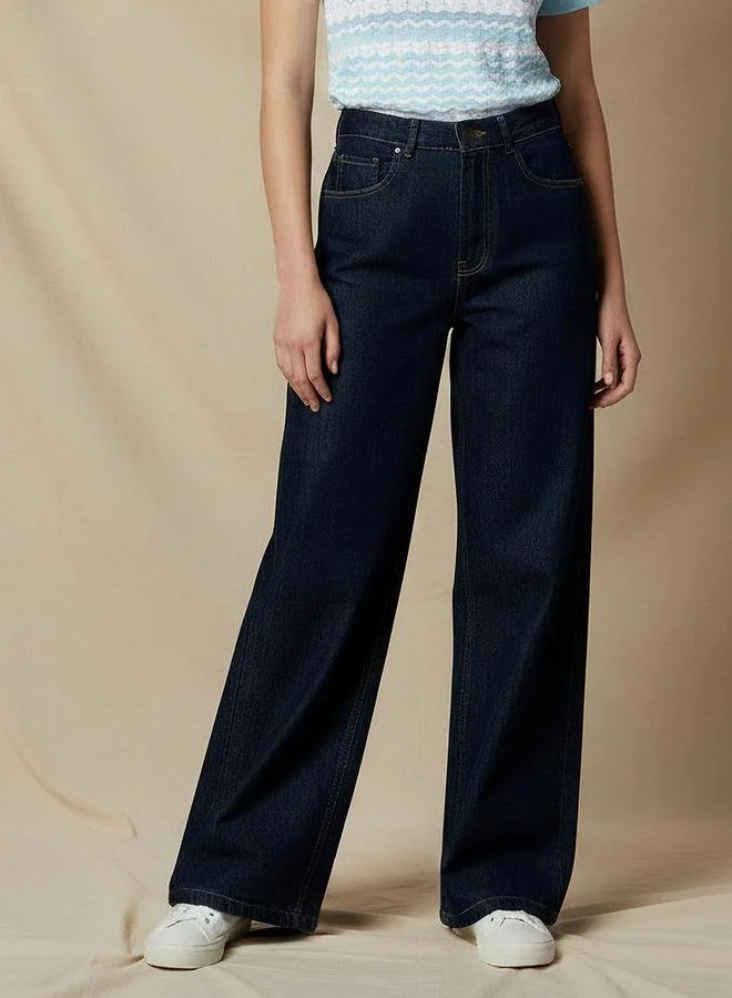 لي كوبر Lee Cooper Wide Leg Flexi Waist Jeans