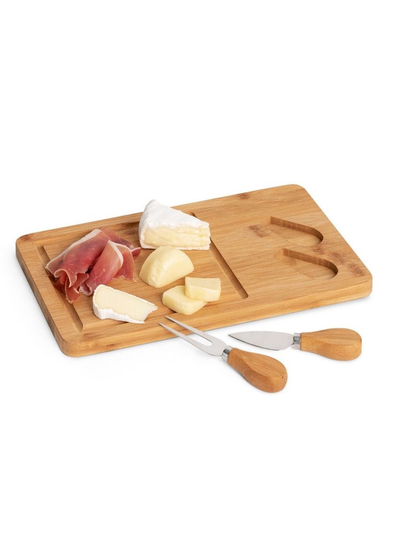 giftex - Bamboo cheese board with 2 cheese knives - Image 1