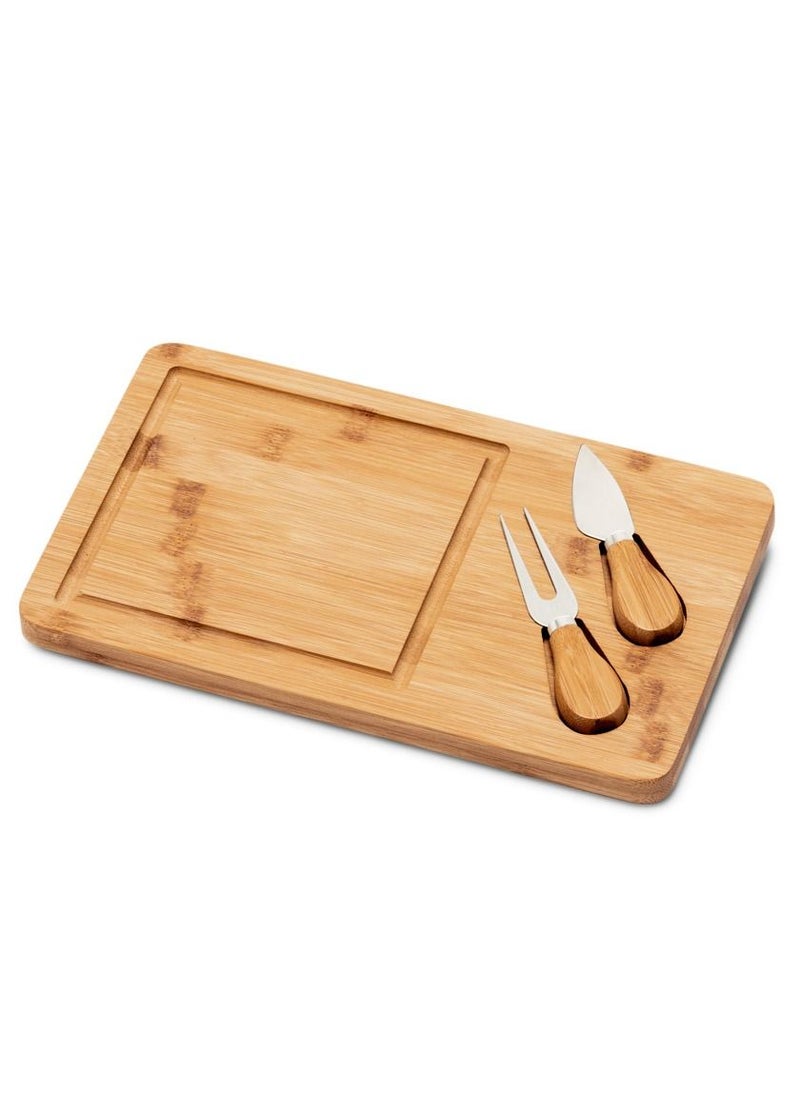 giftex - Bamboo cheese board with 2 cheese knives - Image 1