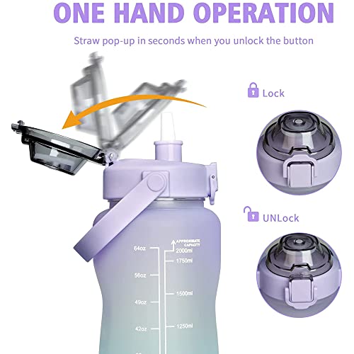 XXSSIER Sipper Water Bottle 2 Liter with Motivational Time Marker Non-Toxic Water Bottle for Office, Water Bottle for Gym (Purple), Plastic, Pack of 1 - Image 2