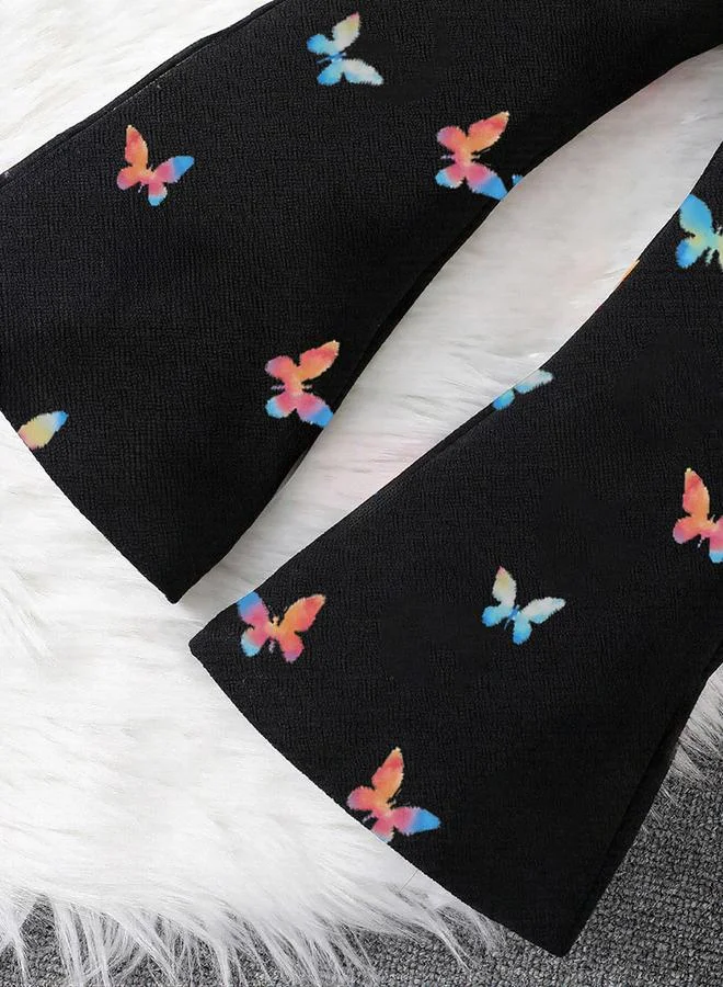 Take Two Girls Graphic Print Sweatshirt with Flare Pants Set