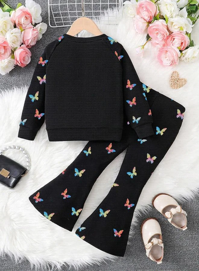 Take Two Girls Graphic Print Sweatshirt with Flare Pants Set