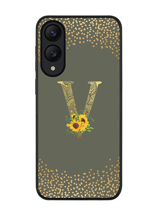 Stylizedd For Samsung Galaxy S25 Edge Case,Slim fit Camera Protection, Shockproof Thin Phone cover  - Custom Floral Monogram - V  (Olive Green )