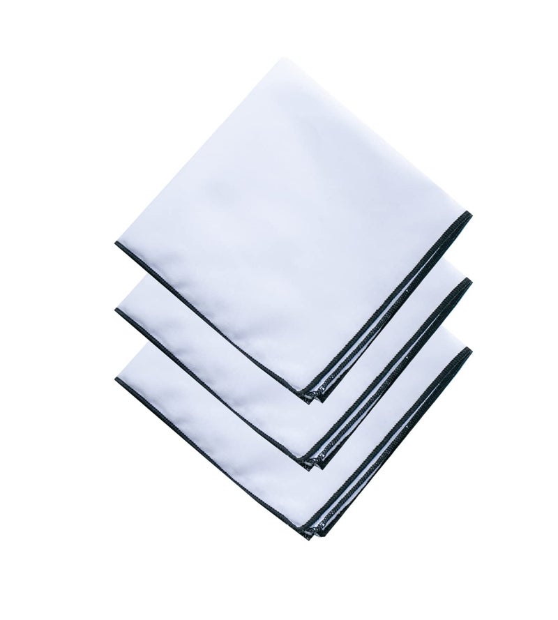 CoCoUSM 3-Pk Mens Cotton White Pocket Square with Color Border(10 Colors) - Image 2