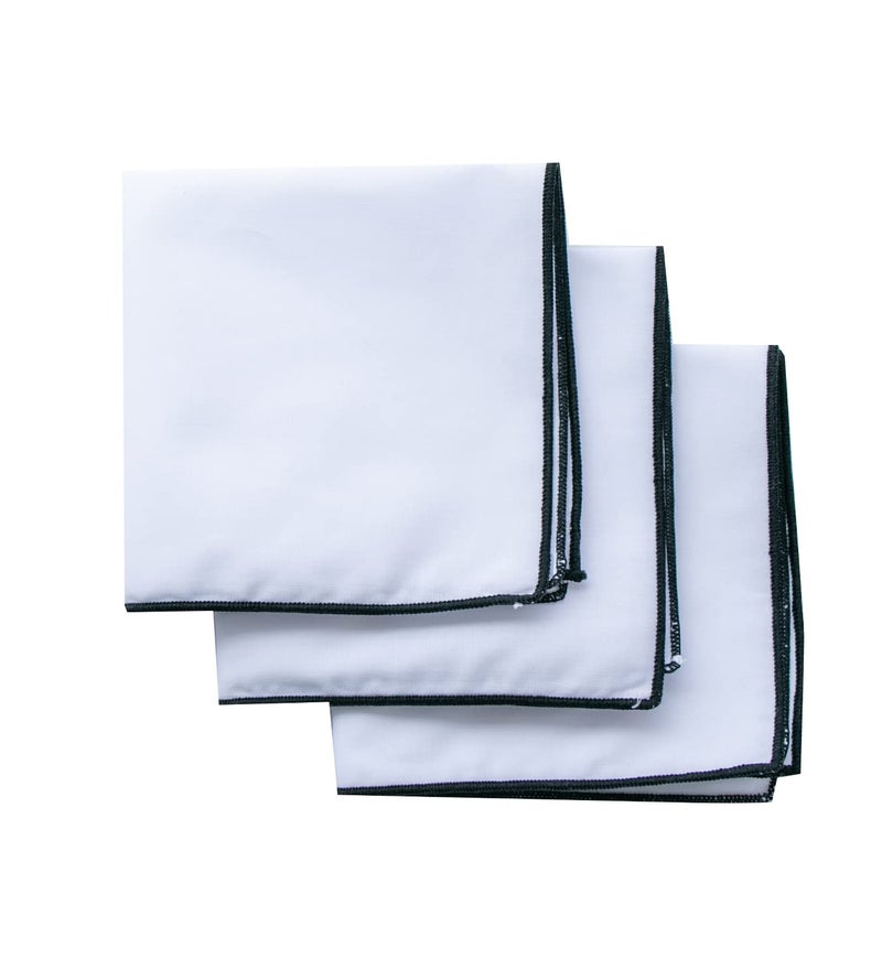 CoCoUSM 3-Pk Mens Cotton White Pocket Square with Color Border(10 Colors) - Image 1
