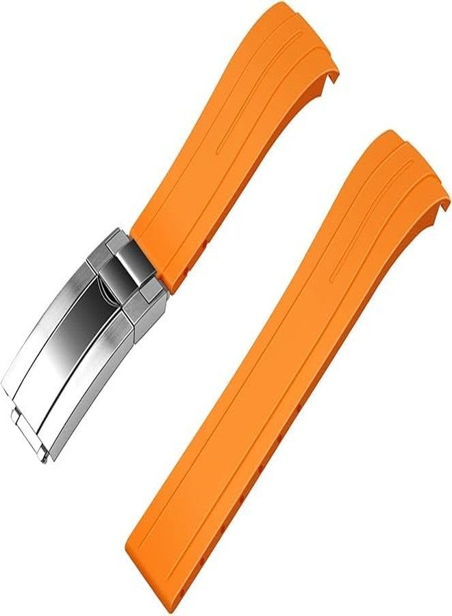 YISIWERA 20mm 22mm Rubber Watch Band Curved Ends Craftsmanship Orange Silicone Watch Band Strap Solid High Polised Brushed Double Lock Mechanical Buckle for Men Women - Image 3