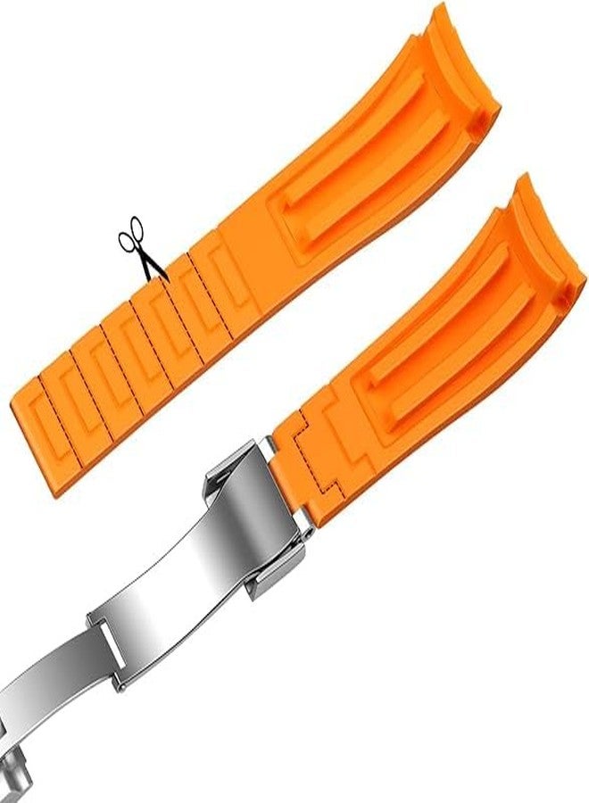 YISIWERA 20mm 22mm Rubber Watch Band Curved Ends Craftsmanship Orange Silicone Watch Band Strap Solid High Polised Brushed Double Lock Mechanical Buckle for Men Women - Image 5