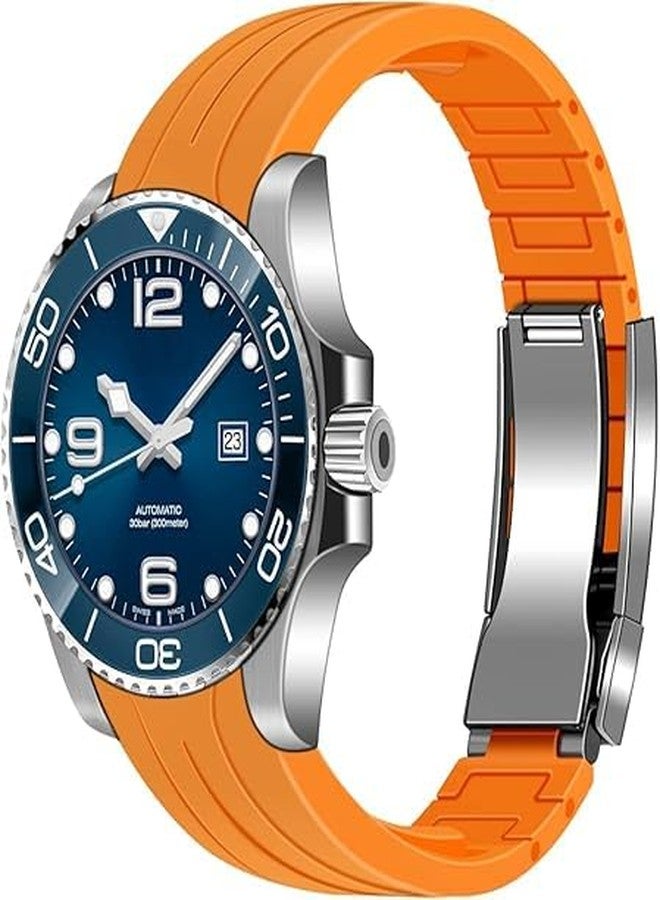 YISIWERA 20mm 22mm Rubber Watch Band Curved Ends Craftsmanship Orange Silicone Watch Band Strap Solid High Polised Brushed Double Lock Mechanical Buckle for Men Women - Image 1
