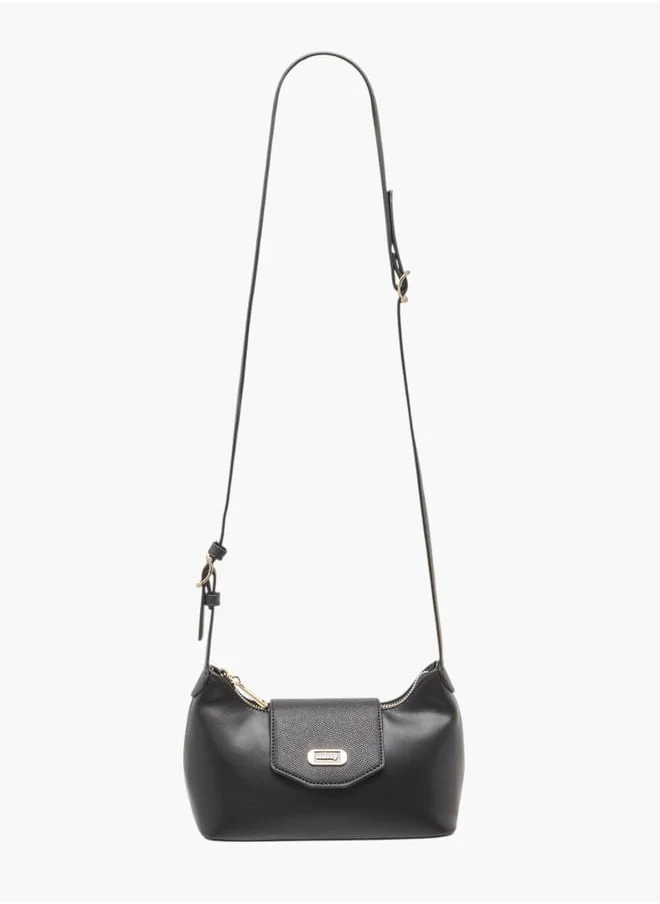 ميسي Women's Textured Shoulder Bag with Detachable Strap and Zip Closure