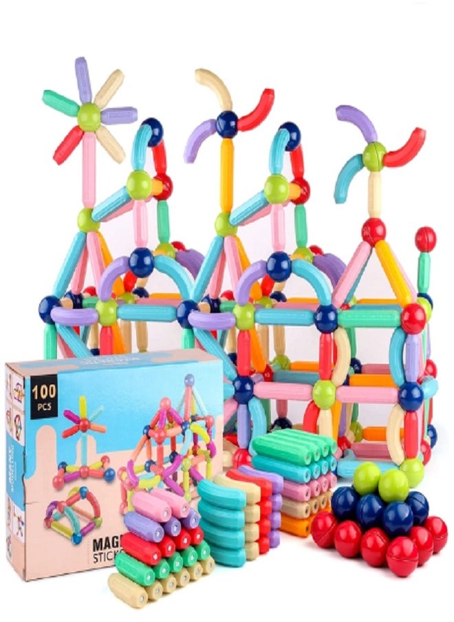 STEM Magnetic Sticks Building Blocks Toy For Kids, 3D Magnetic Balls And Rods Set Kids Montessori Educational Toys Stacking Toys For Kids Age 3+ Years (100 Pcs)  - Image 1