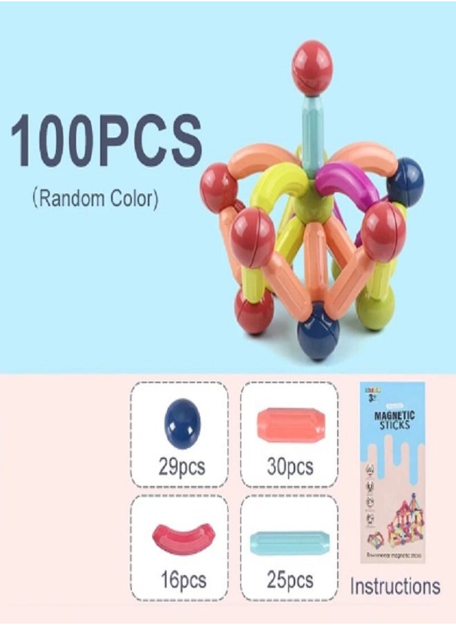 STEM Magnetic Sticks Building Blocks Toy For Kids, 3D Magnetic Balls And Rods Set Kids Montessori Educational Toys Stacking Toys For Kids Age 3+ Years (100 Pcs)  - Image 4