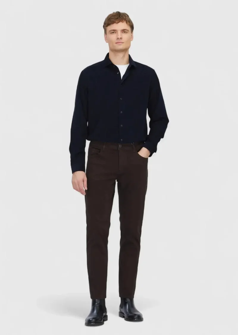 رامسي بنطال قطني بني اللون بقصة ضيقة مناسب للإطلالات الكاجوال