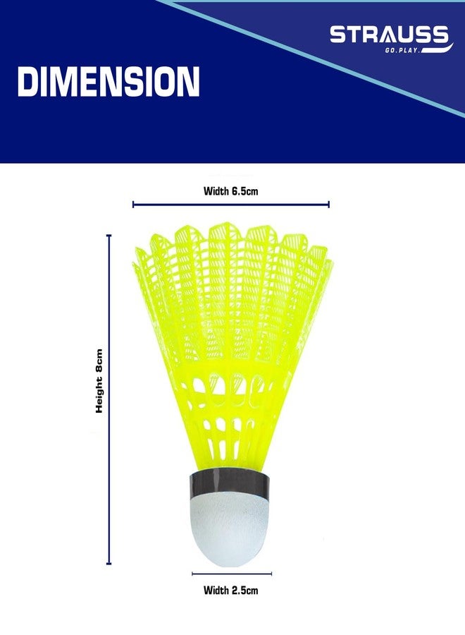 STRAUSS Maxis Pro Nylon Shuttlecock (Pack Of 6) | Stable Flight, Fast Recovery & Near Feather Shuttle Performance | Medium Speed, Durable & Less Frequent Replacement, Yellow - Image 2