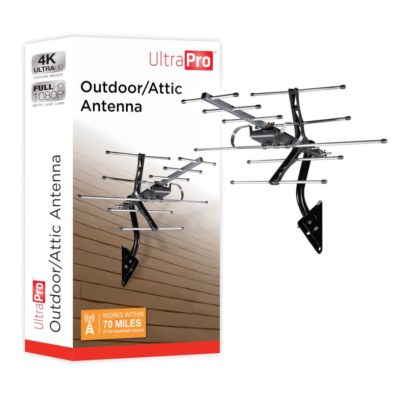 UltraPro Outdoor HD Digital, Long Range Smart TV Antenna, Supports 4K 1080P HD VHF UHF, J Mount Included for Attic or Outdoor, Weather Resistant, 65000 - Image 1