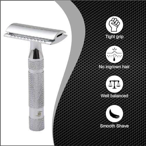 PEARL Shaving Double Edge Close Comb Safety Razor (SSH-05 Chrome) made with Brass Metal - Best Shaving Razor for Men | Classic & Traditional shaving Kit for Men | Premium blade razors | Valentine Gift Option - Image 3