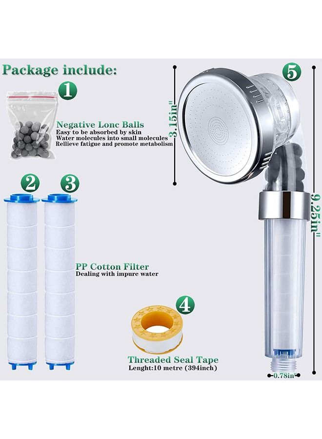 Arabest Ionic Shower Head,3modes Adjustable High Pressure Handheld Showerhead, High Pressure and Water Saving, With Pp Cotton Filter and Extra Filter Stones, Easy Install - Image 2