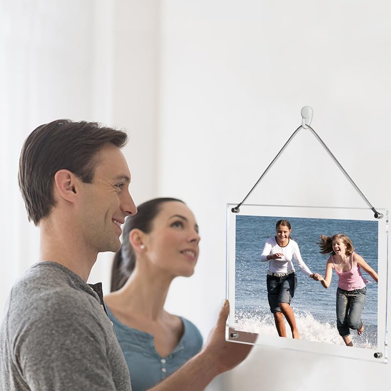 Excefore Clear Acrylic Picture Frame 8.5x11 inch, A4 Wall Mount Floating Frameless Photo Frame, Hanging Photograph Frames with Chain for Photo, Specimen, Poster, Certificate, Artwork, Art Print Wall Hanging - Image 5