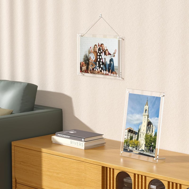 Excefore Clear Acrylic Picture Frame 8.5x11 inch, A4 Wall Mount Floating Frameless Photo Frame, Hanging Photograph Frames with Chain for Photo, Specimen, Poster, Certificate, Artwork, Art Print Wall Hanging - Image 3