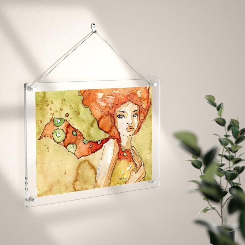 Excefore Clear Acrylic Picture Frame 8.5x11 inch, A4 Wall Mount Floating Frameless Photo Frame, Hanging Photograph Frames with Chain for Photo, Specimen, Poster, Certificate, Artwork, Art Print Wall Hanging - Image 1