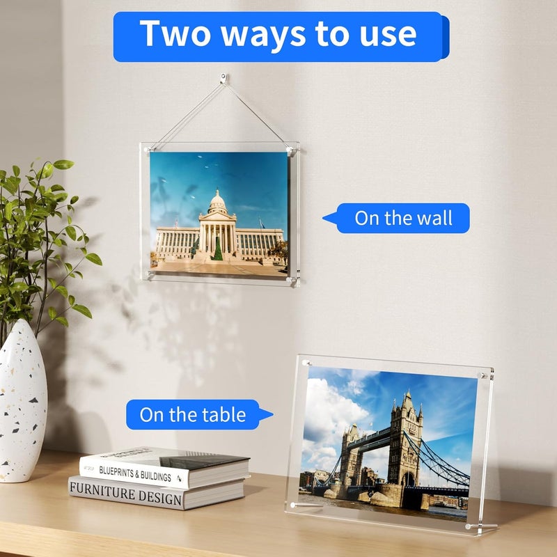Excefore Clear Acrylic Picture Frame 8.5x11 inch, A4 Wall Mount Floating Frameless Photo Frame, Hanging Photograph Frames with Chain for Photo, Specimen, Poster, Certificate, Artwork, Art Print Wall Hanging - Image 2